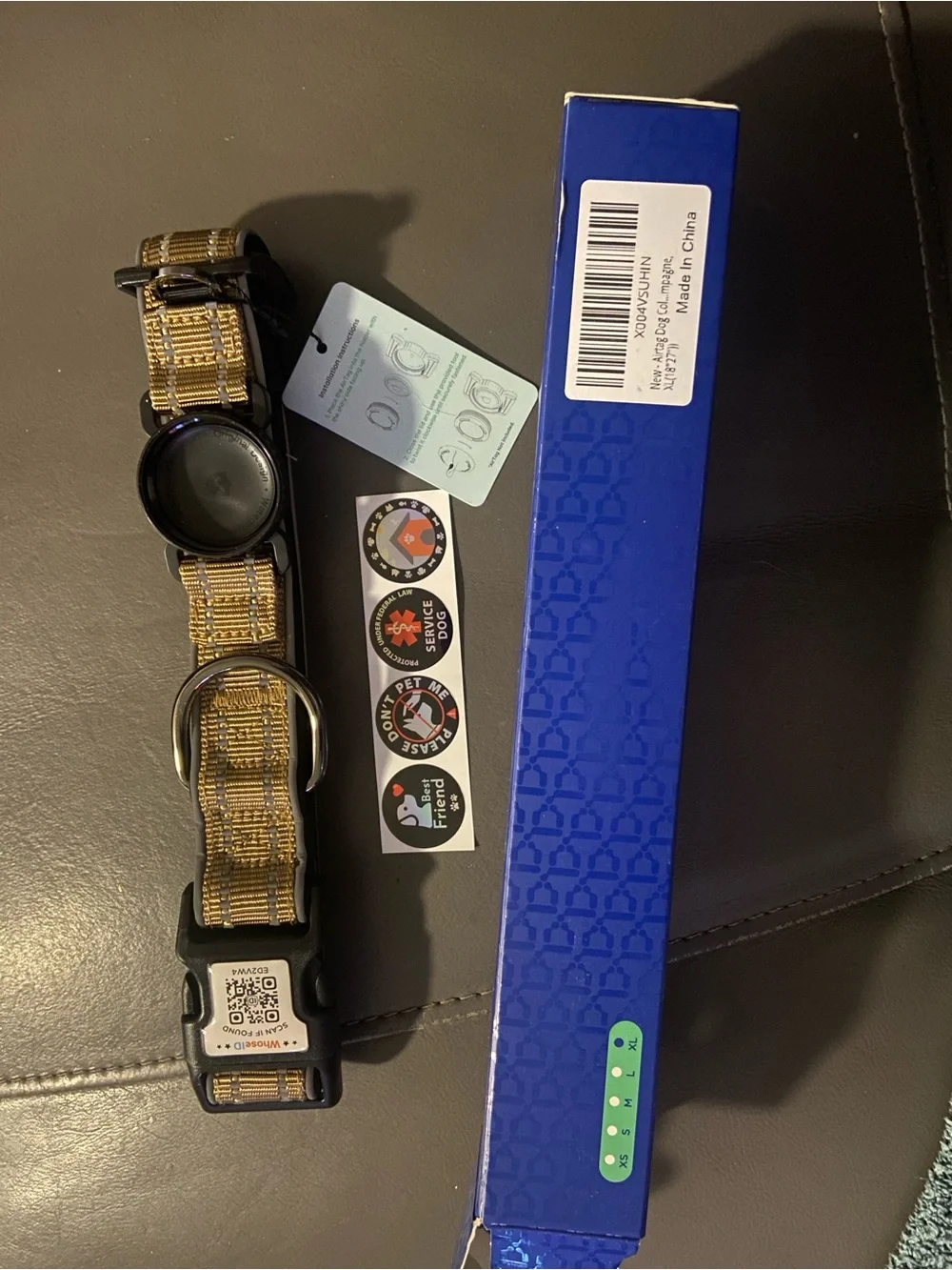 Whose ID Gold Patterned Dog AirTag collar XL